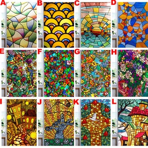 Tamanho personalizado filme de janela de vidro manchado estilo igreja vintage imagem de impressão a cores para forma retangular vidro escritório decoração de casa