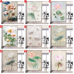 Customized Static Cling Window Film Frosted Light-Transparent Opaque Privacy Glass Sticker Home Decor Lotus Poster