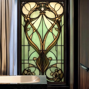 Kundenspezifischer Jugendstil-Glasmalerei-Fensterfilm-elegant Sichtschutz, selbstklebend, für Badezimmer, Wohnzimmer und Glastüren
