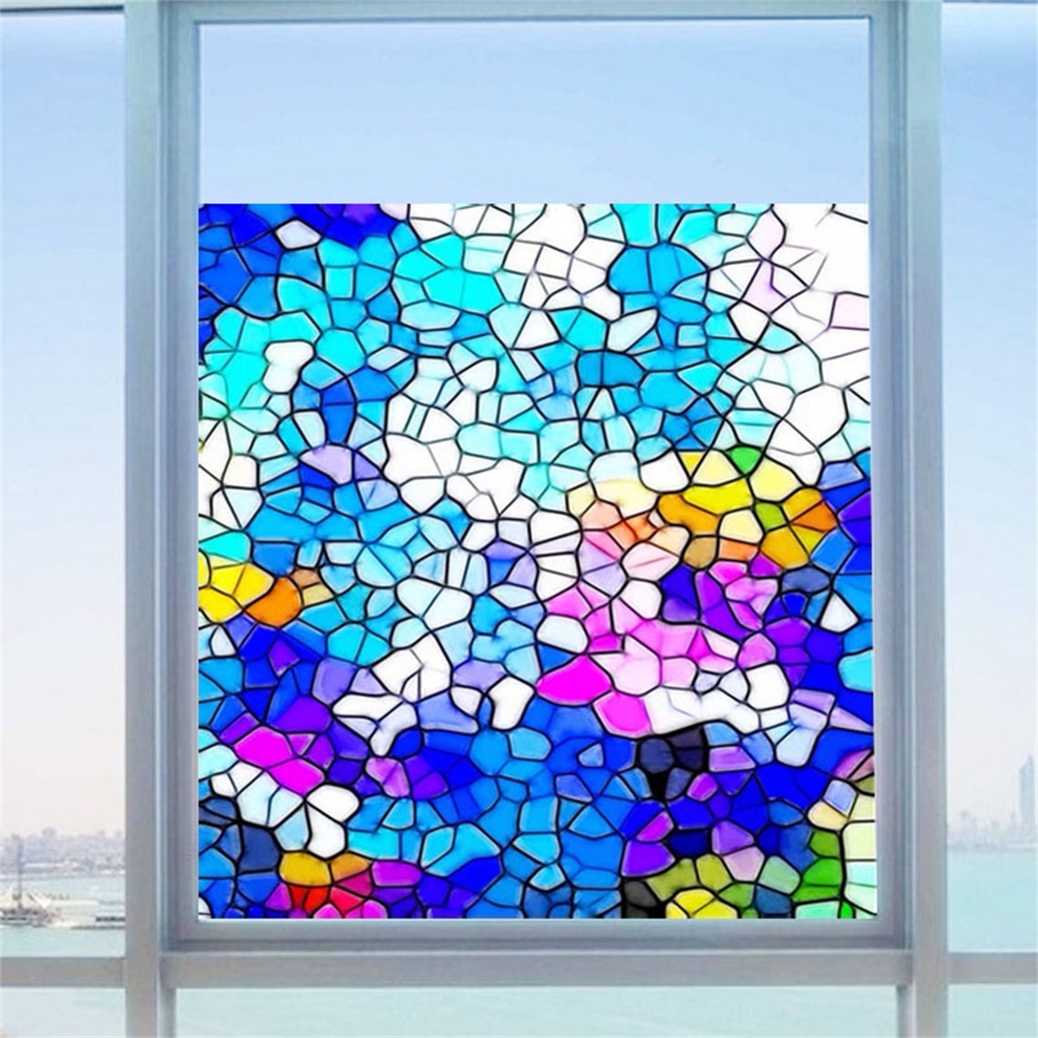 Simonsiff stained glass window privacy film nonadhesive frosted static cling decorative film for home anti uv 173 x 787