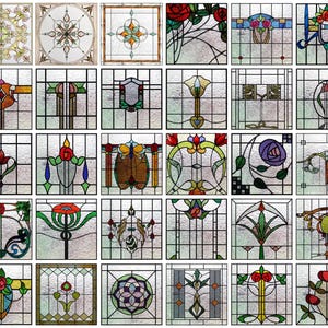 Vintage Floral Stained Glass Window Decals - Decorative Privacy Film for Home, Kitchen, Bathroom, and Office