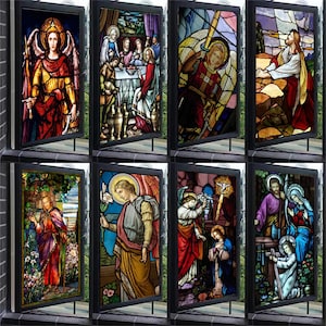 European Church Style Stained Glass Window Film – Custom Jesus Christ and Virgin Mary Design for Doors and Windows