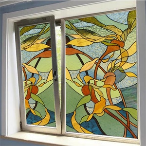 Custom Size Stained Glass Window Film Frosted Flower Glass Films Home Foil Door Stickers Bathroom Kitchen Static Cling Poster