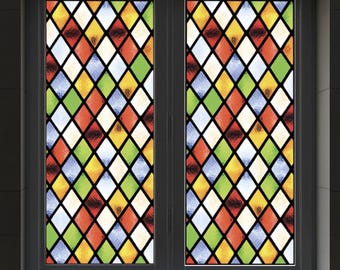 Custom Size Rainbow Mosaic Stained Glass Window Film – Static Cling, 3D Print for Decorative Window and Door Coverings