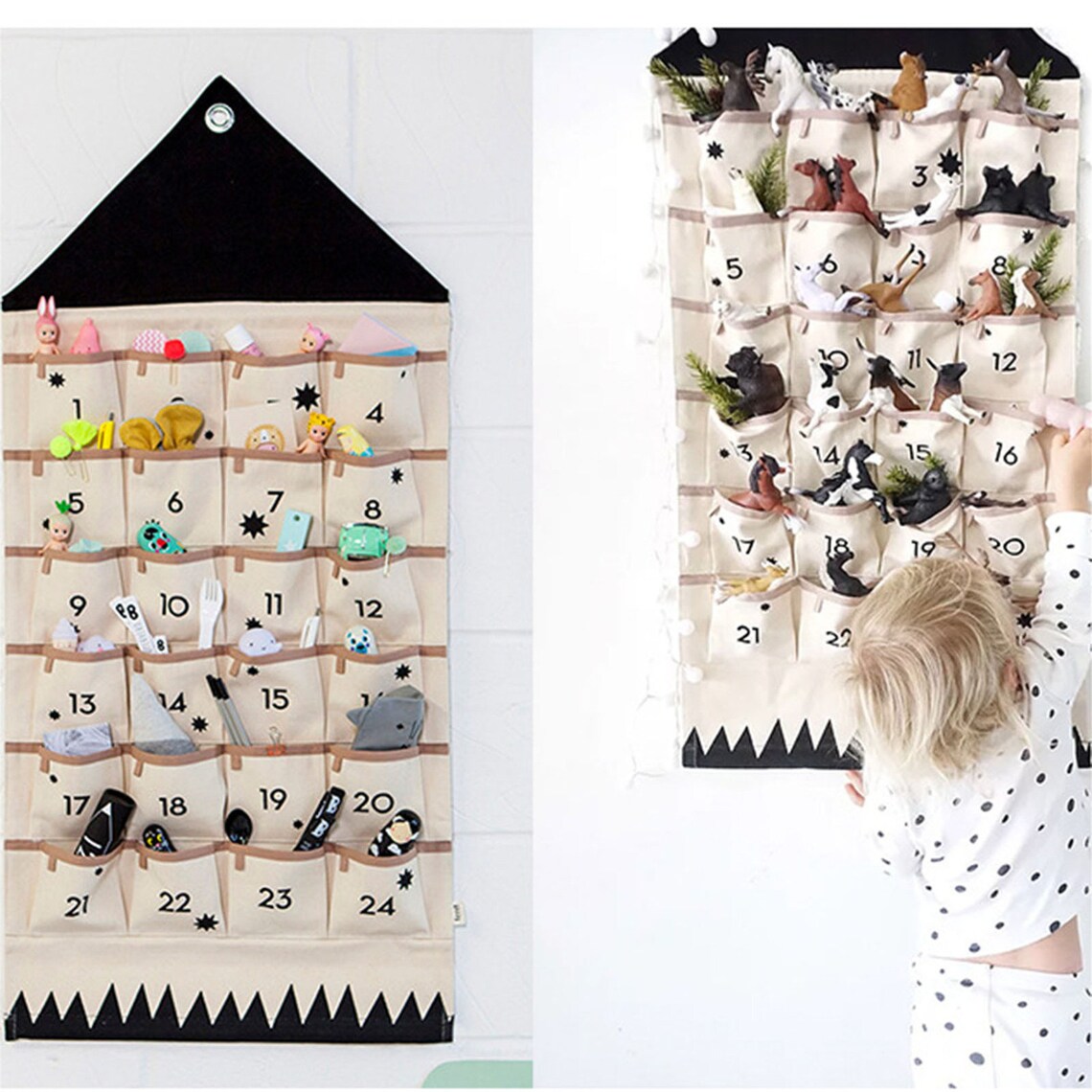 24 Pockets Fabric Christmas Calendar To Hanging Xmas Ornaments Etsy