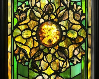 Custom Green Stained Glass Window Film Vintage Botanical Privacy