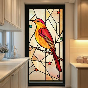 Custom Size Bird Pattern Stained Glass Window Film | Privacy, UV Protection & Decorative Window Cling