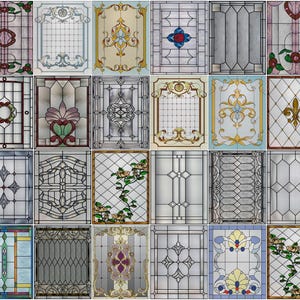 Custom Size Stained Glass Films - Frosted Privacy Window, Vintage Floral, Colorful Static Cling Door Sticker