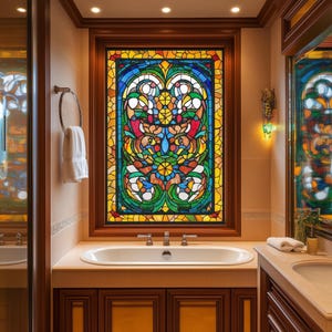 Custom Size Privacy Screen with Vintage Charm - Classic Colored Stained Glass Film, Home Decor