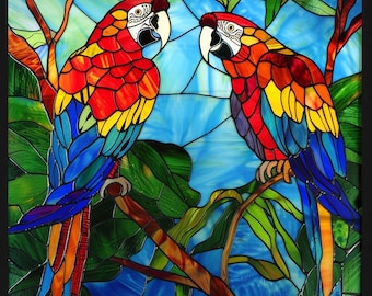 Pellicola per vetri con motivo a pappagallo tropicale - Design vivace della giungla per la privacy e la decorazione