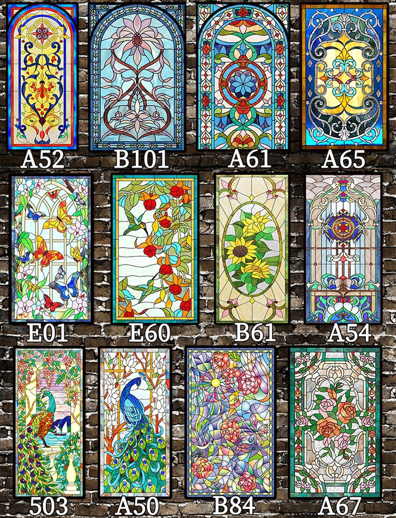 Stained Glass Privacy Window Film Custom Size, 3D Rainbow Mosaic Design