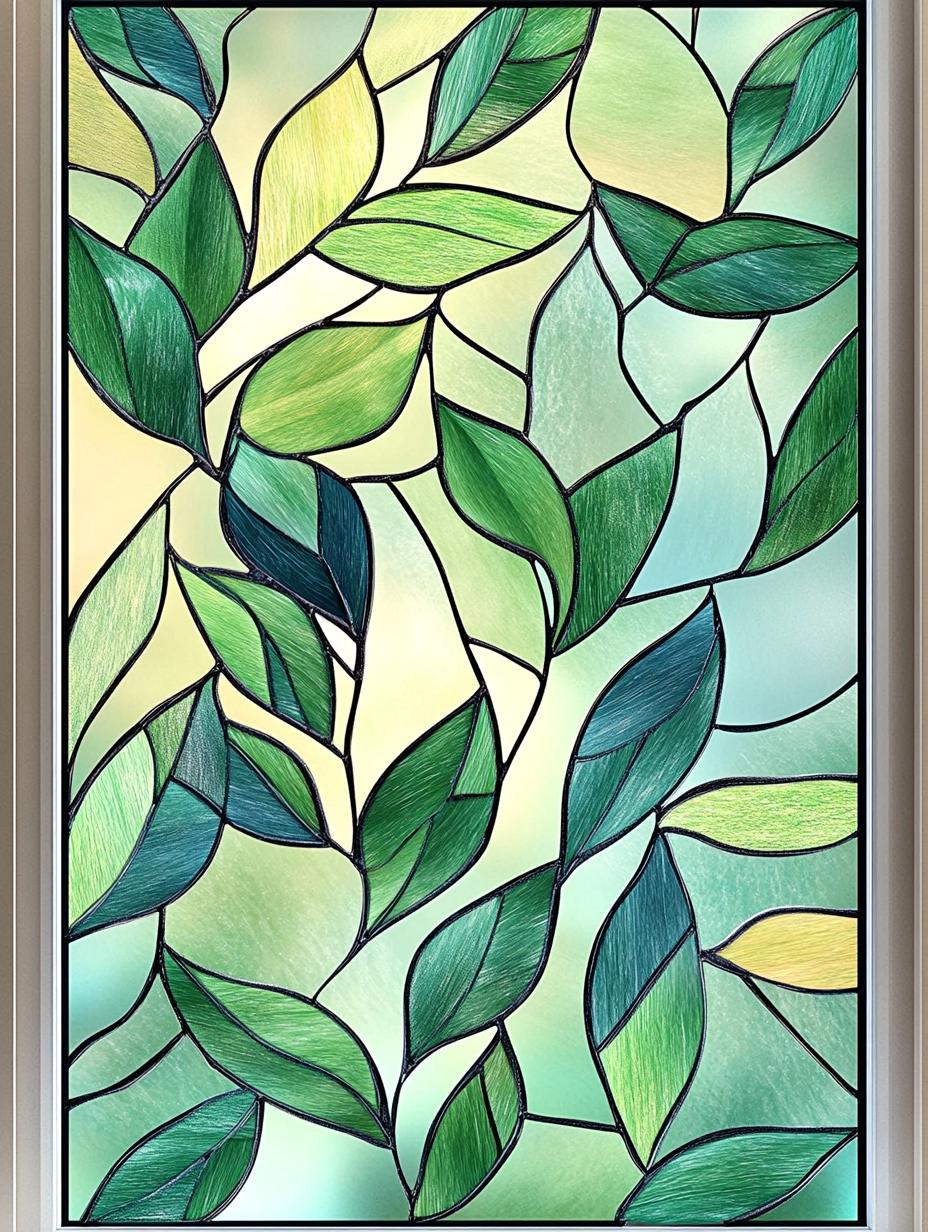 Paper Leaf Window Custom Green Leaf Stained Glass Window Film Privacy Decorative Cling ...