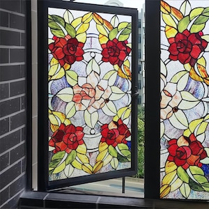Custom 3D Matte Stained Glass Window Film – UV Protective, Privacy Frosted Static Cling for Glass with Garden Flower Design
