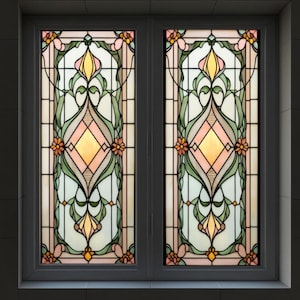 Individuelle Jugendstil Glasmalerei-Türfolie Elegant Sichtschutz Folie für Bad Küche und Wohnzimmer Fenster