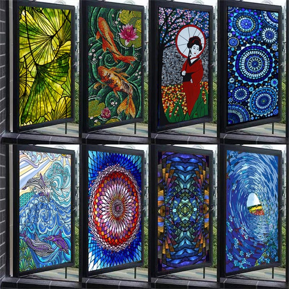 Benutzerdefinierte Größe Buntglas Fensterfolie Retro Kirche gemalt Mosaik  Matt Static Cling Art Farbige Glasfolien Aufkleber - .de