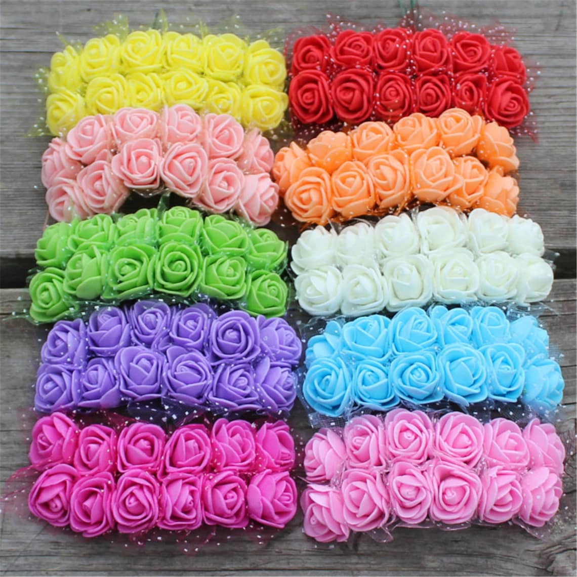 144pcs Artificial Flowers Mini Foam Roses With Stem Wedding Etsy