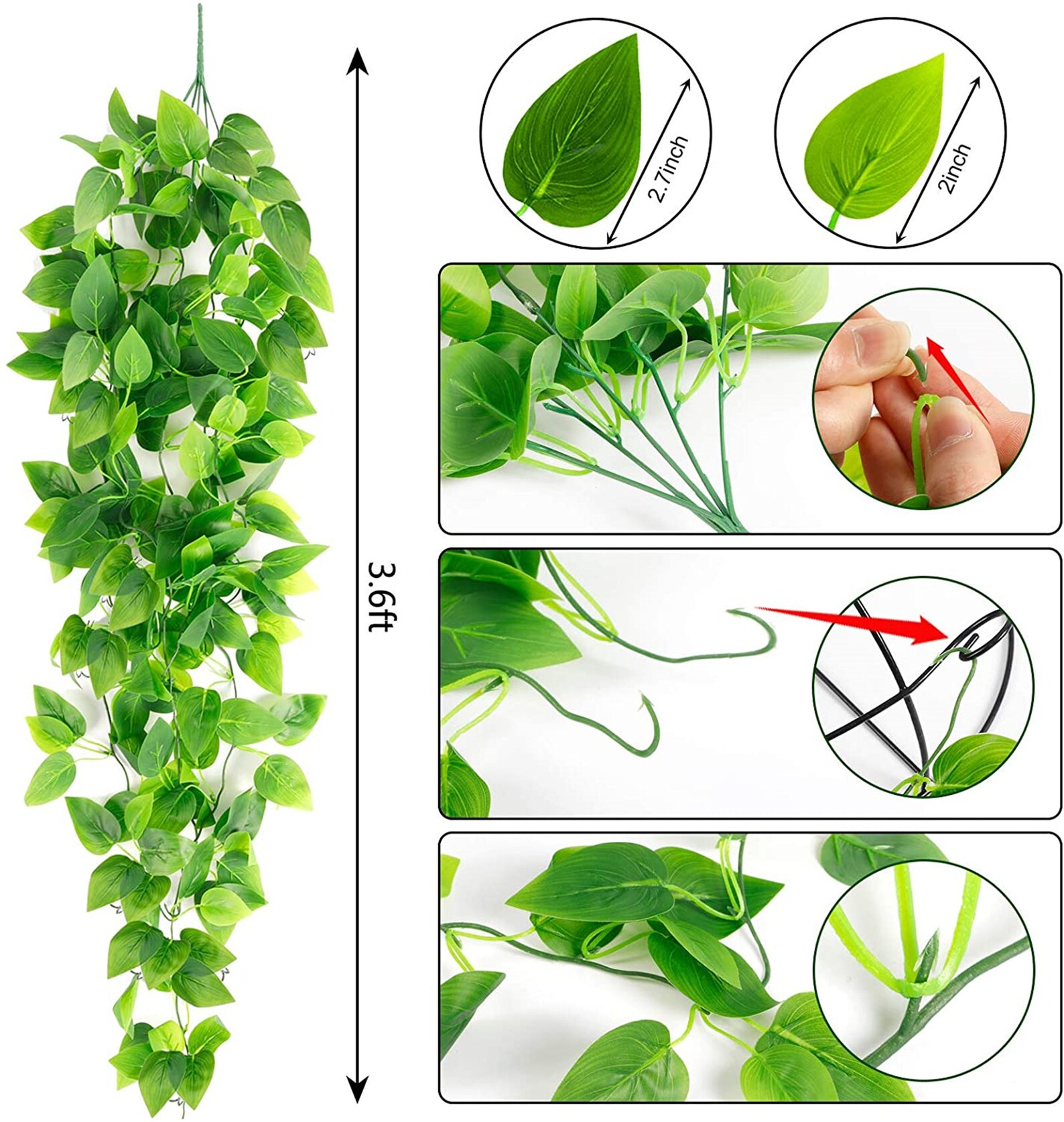 3pcs Artificial Hanging Plants 3.6ft Fake Hanging Plant Fake Etsy