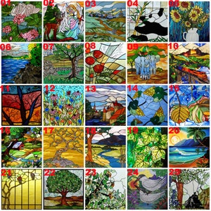 Window Film Stained Glass Films Static Cling Stickers for Bathroom Kitchen Office Home Decor,Tree,Animal,Custom Fit to Any Size