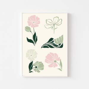 Green Abstract Flowers Art Printable | Art Print | Wall Art | Download | Home Decor | Sage | Living Room | Floral | Simple | Blush Pink