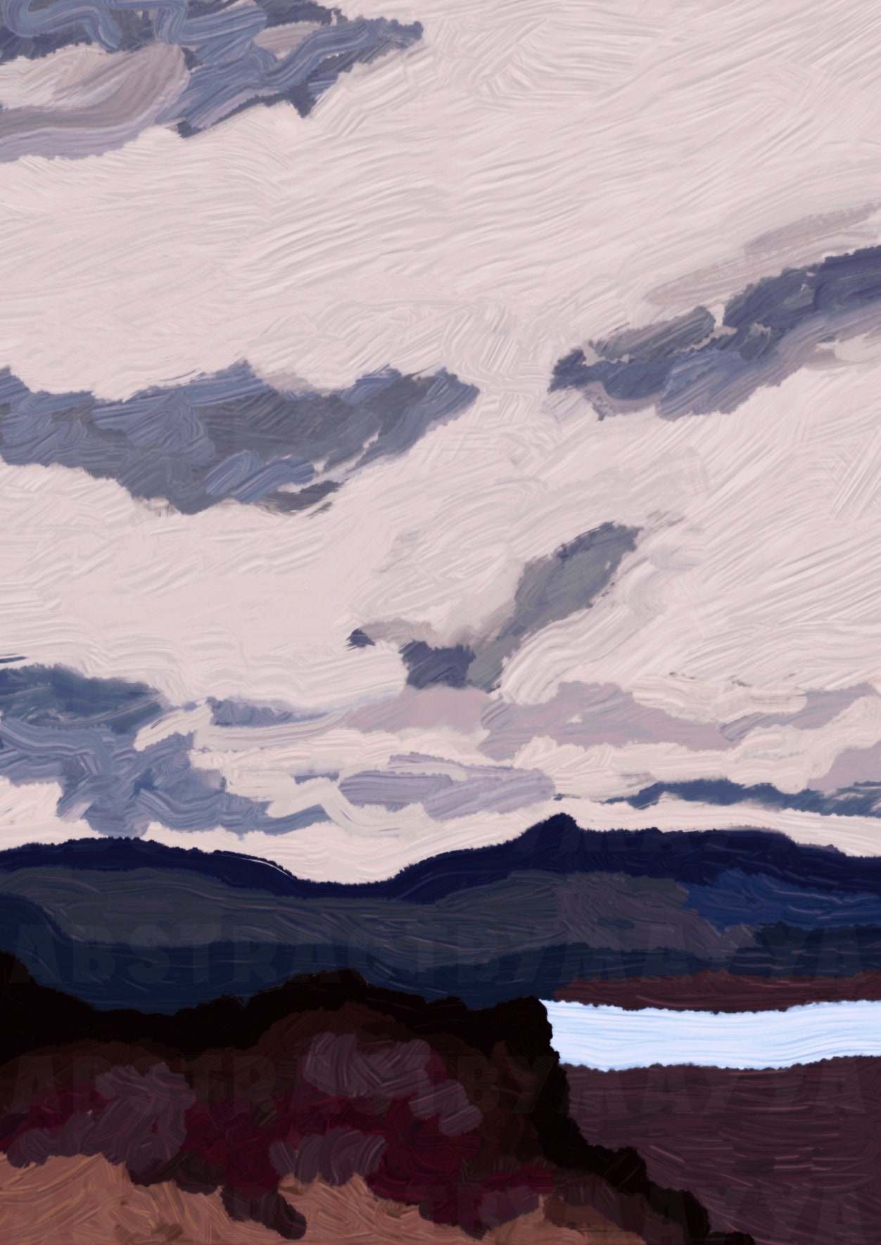 Brown, Blue and White Landscape Printable, Wall Art, Instant Download