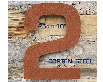Corten Steel House Number: 10" Rustic Weathered Steel