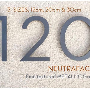 NEUTRAFACE Textured Grey Metallic Aluminium House Number, 3 Sizes, Modern German font - strukturiertes Graumetallic