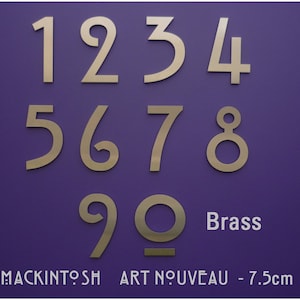 Messing art nouveau-huisnummers - Mackintosh-stijl (3 inch)
