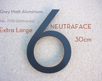NEUTRAFACE Extra Large Aluminium House Number - 30cm height Modern German font - hausnummer anthrazit - Grey