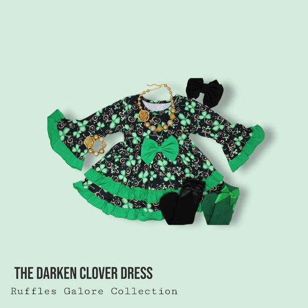 The Darken Clover Girls Ruffled St Patricks Day Dress, Celtics, Irish, clover,