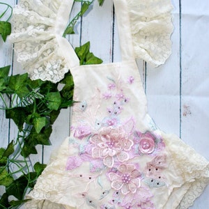 Bohemian, Ivory Lavender/pinks, Mint floral Pattern & Rope Romper, Smash Cake, Lace Outfit, Birthday Girl Dress, Onesie, Baby Infant, Boho