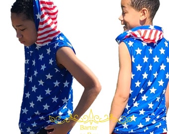 Red, white, Blue, Stars n Stripes hooded Top, 4th of July, Independance, sibling matching , boy, girl, America, Military, pride