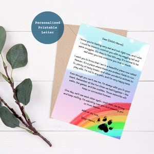 Carta de despedida personalizada, pérdida de mascotas, duelo infantil, carta de despedida de perro, memorial de mascotas, consuelo infantil, apoyo a la pérdida de mascotas, apoyo al duelo para niños
