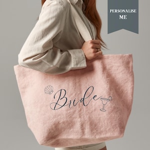 Personalised Bride Beach Bag - Custom Bridesmaid Tote Bag for Hen Party, Bridal Shower Gift, Summer Bachelorette Accessories, Hen Party Bag