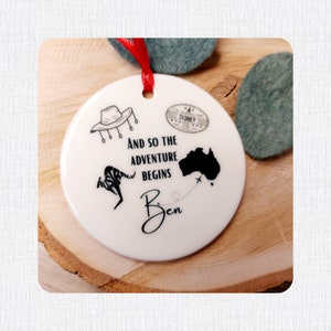 Personalised, And So The Adventures Begins, Ceramic Round Keepsake Ornament, Travel Gift Gift For Traveller, Wanderlust Gift, Adventure Gift