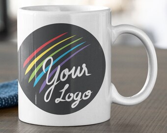 Custom Coffee Mug with Your Company Logo, Branding, or Message. 11 oz & 15 oz Personalized Coffee Cups. Corporate Promotional Gift with Logo