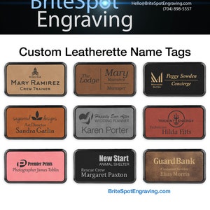 Custom Leatherette Name Tag | Engraved Black Plastic Frame