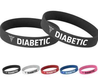 Diabetic Medical Alert Wristband | Silicone Rubber Bracelets for those with Diabetes | Caduceus Symbol