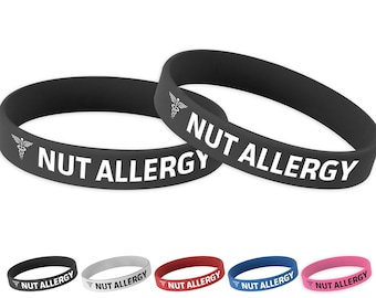 Nut Allergy Medical Alert ID Wristband | Silicone Rubber Bracelets for those with Nut Allergies | Caduceus Symbol