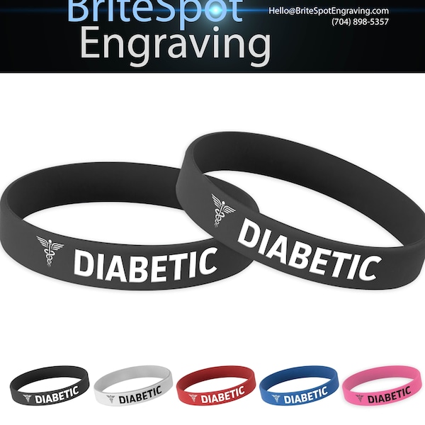 Diabetic Medical Alert Wristband | Silicone Rubber Bracelets for those with Diabetes | Caduceus Symbol