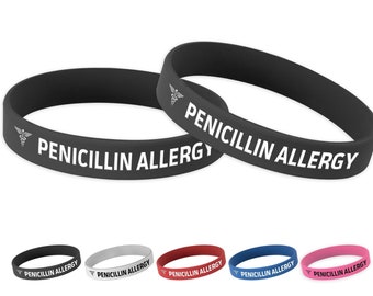 Medical Alert Wristband for Penicillin Allergy | Silicone Rubber Bracelets for those Allergic to Penicillin | Caduceus Symbol