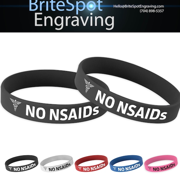 No NSAIDs Medical Alert Wristband | Silicone Rubber Medical ID Bracelets for Men, Women, and Children