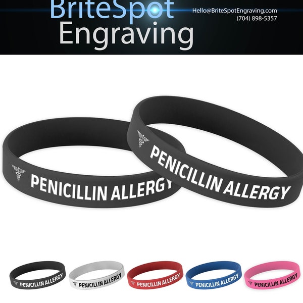 Medical Alert Wristband for Penicillin Allergy | Silicone Rubber Bracelets for those Allergic to Penicillin | Caduceus Symbol