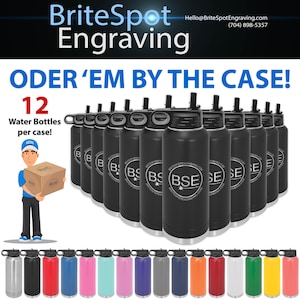 Bulk Order 40 oz Custom Water Bottles - Case Quantity of 12 Water Bottles Laser Engraved with Your Company Logo or Message - Wholesale Price