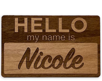 Custom Wooden Name Tag | Personalized Laser Engraved Name Badge with Magnetic or Pin-Style Clasp