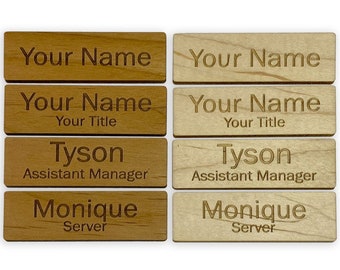 Personalized Wooden Name Badges | Custom Laser Engraved Name Tags with Magnetic or Pin-Style Clasp by Brite Spot Engraving