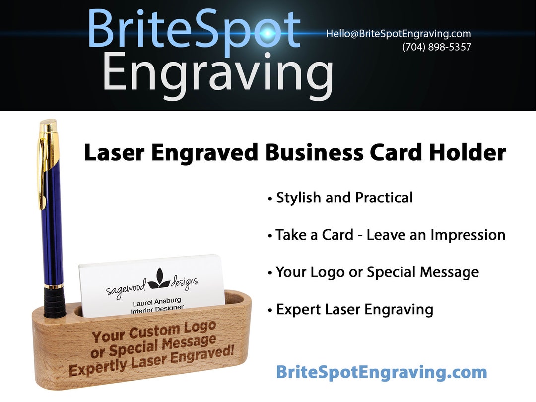Custom Business Card & Pen Holder Laser Engraved Beech Wood Etsy