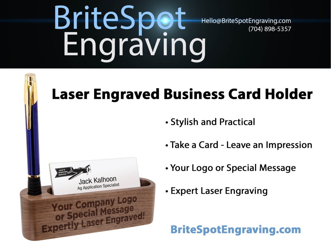 Personalized Business Card & Pen Holder Custom Laser Engraved Walnut Wood Calling Card Holder