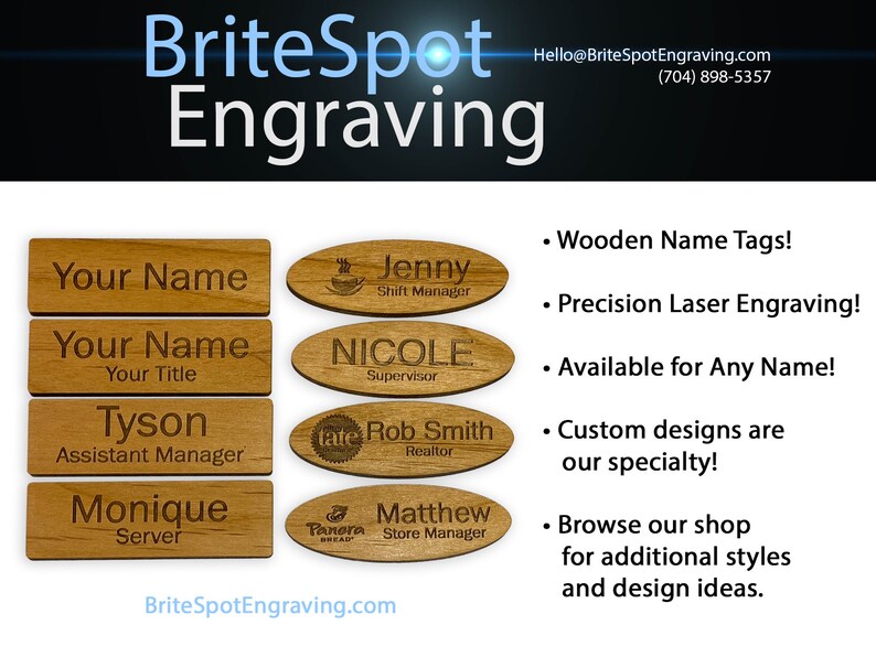 Custom Laser Engraved Wooden Name Tag | Alder or Maple - Etsy