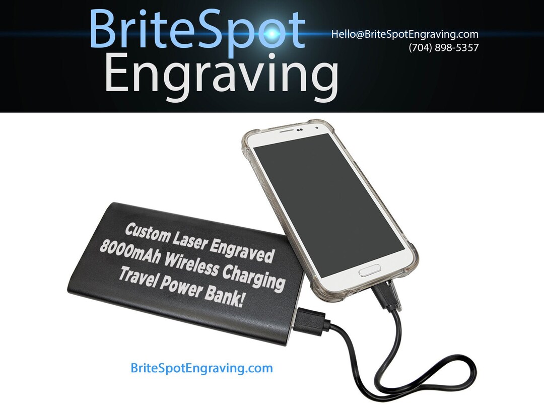 Custom Wireless Charging Battery Pack Laser Engraved With Your Logo or