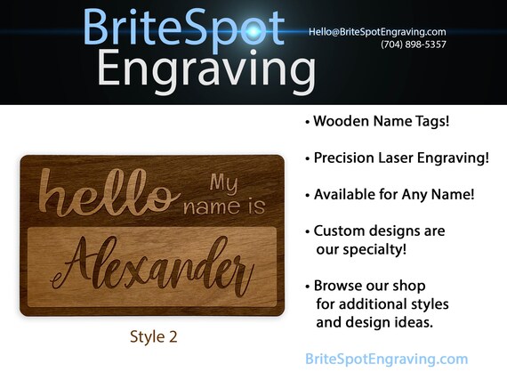 Custom Laser Engraved Wood Name Badge Personalized Name Etsy Custom Laser Engraved Wood Name Badge Personalized Name Etsy